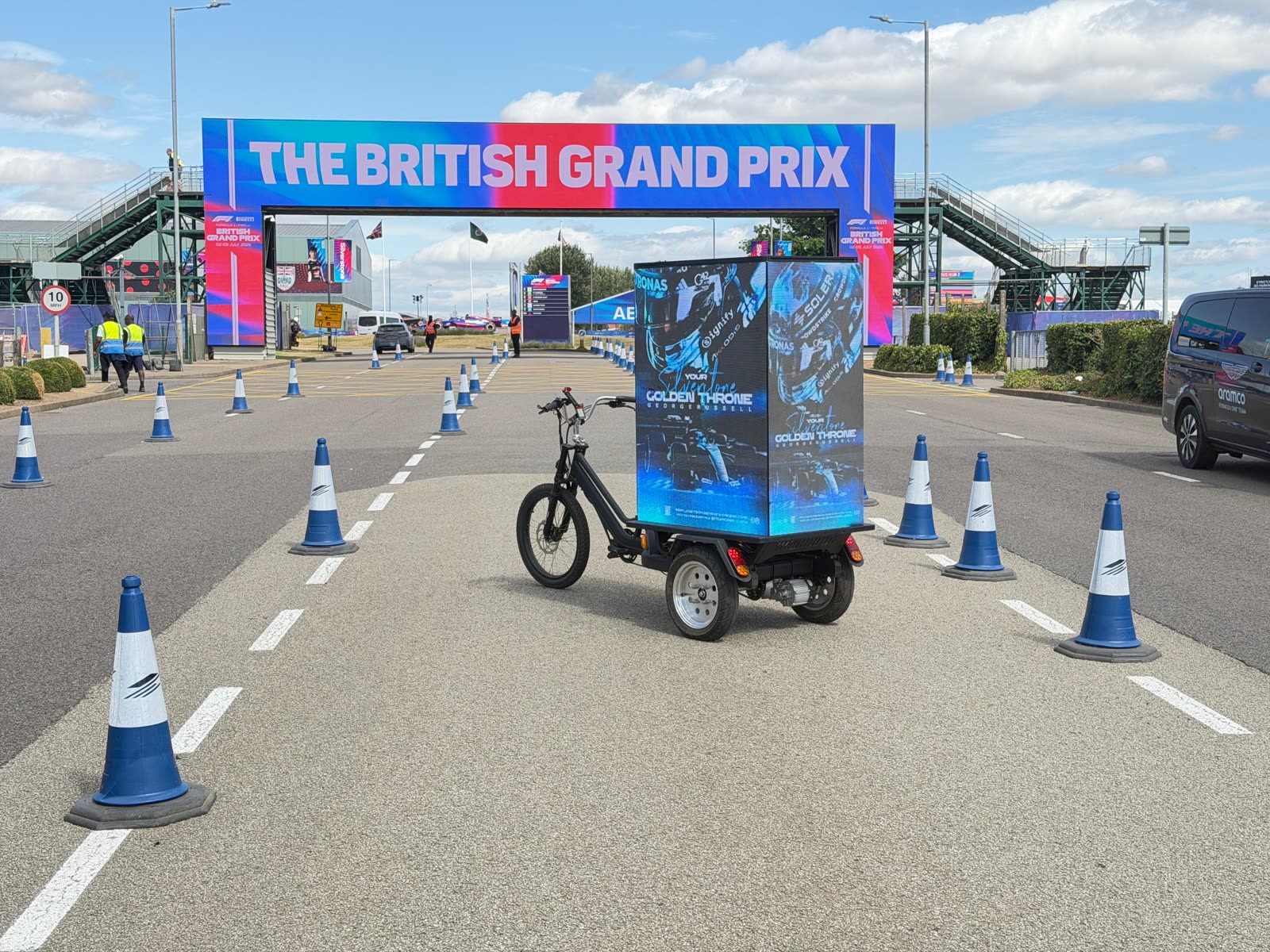 AdBike at the British Grand Prix entrance gate, Silverstone