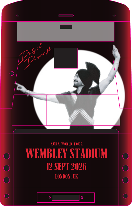 Rear artwork elevation of the Aura World Tour bus wrap, upper and lower deck