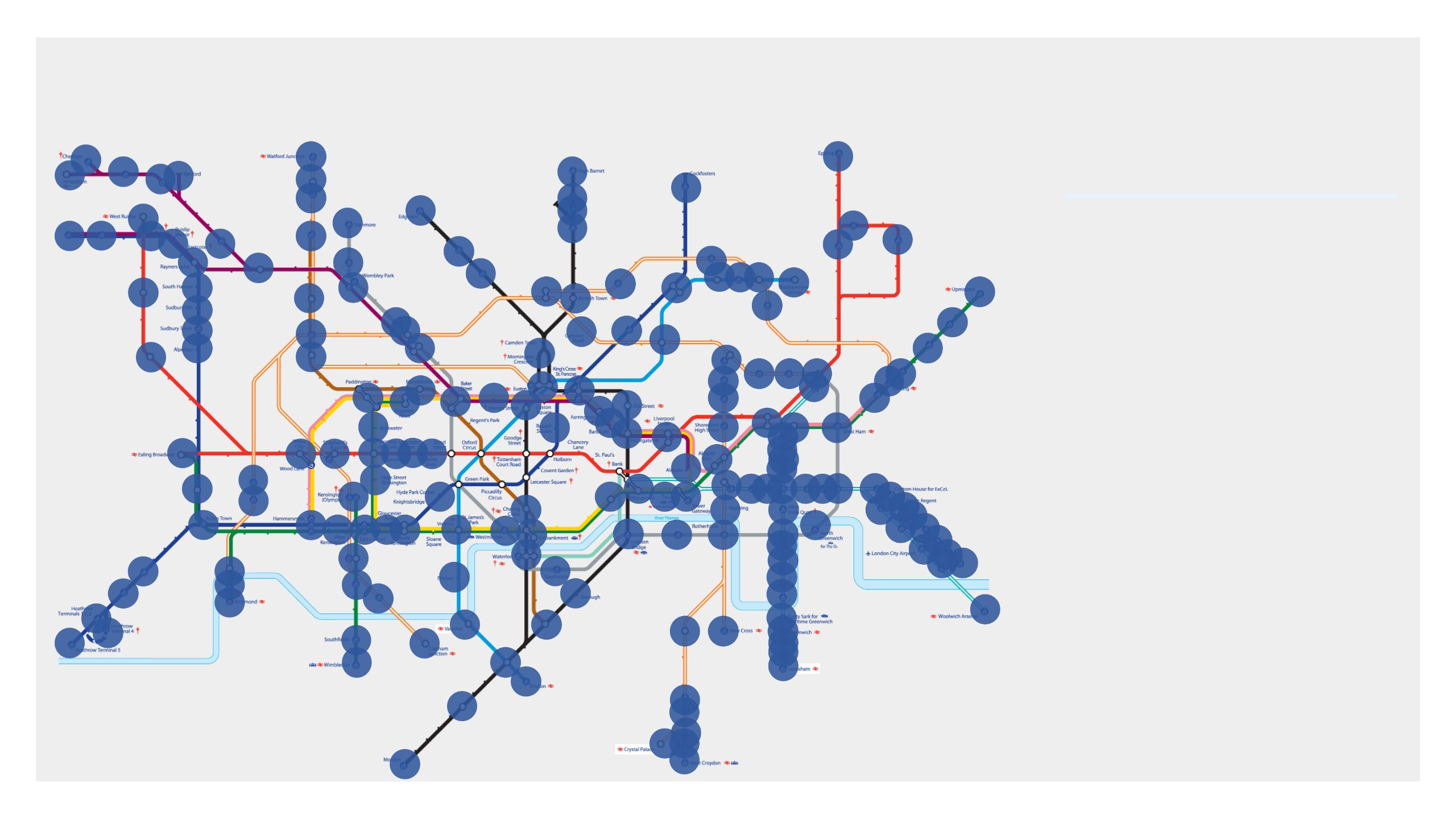 General distribution map showing advertising positions across the entire London Underground network