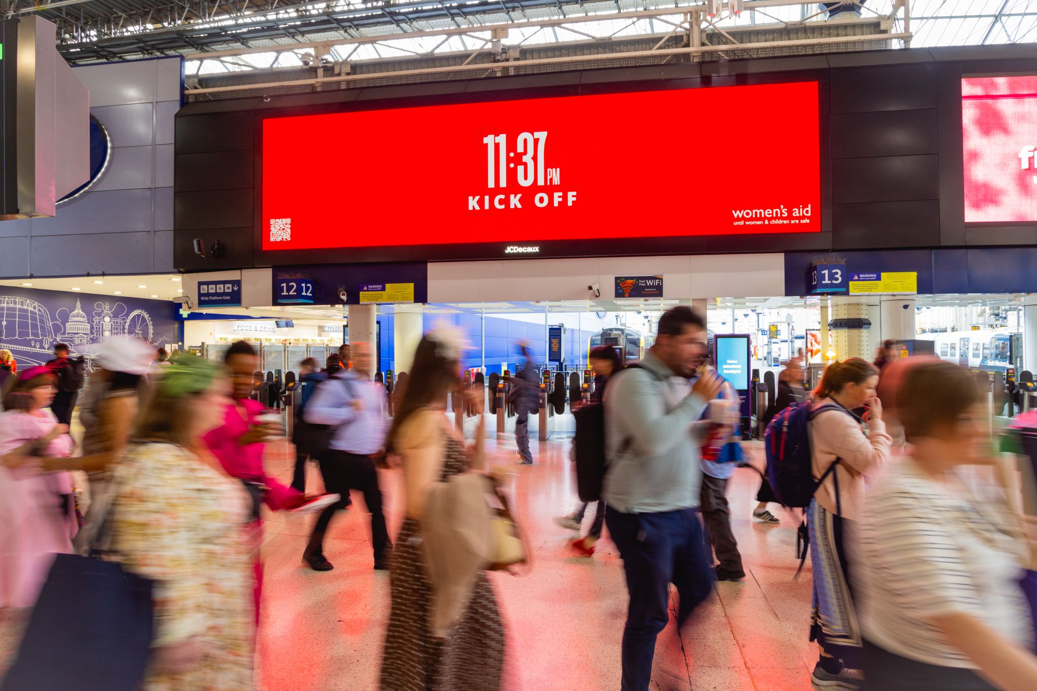 The Other Kick Off campaign: Rail station concourse, peak commute